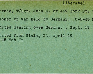 World War II, Vindicator, John M. Eckenrode, Warren, prisoner, Germany, 1945, missing, liberated, Stalag, Mahoning, Trumbull