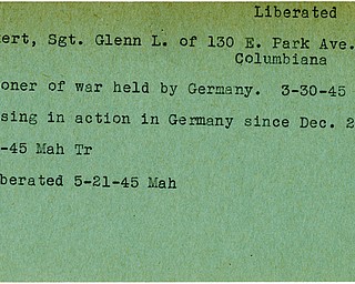 World War II, Vindicator, Glenn L. Eckert, Columbiana, prisoner, Germany, missing, liberated, Mahoning, Trumbull, 1945
