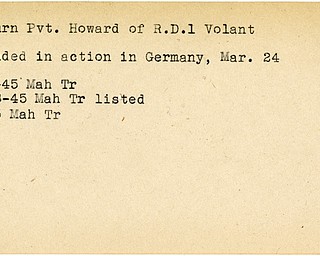 World War II, Vindicator, Howard Edeburn, Volant, wounded, Germany, 1945, Mahoning, Trumbull
