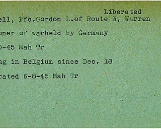 World War II, Vindicator, Gordon L. Edgell, Warren, prisoner, Germany, 1945, Missing, Belgium, Liberated, Mahoning, Trumbull