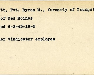 World War II, Vindicator, Byron M. Edgett, Youngstown, Des Moines, wounded, 1943, former Vindicator Employee