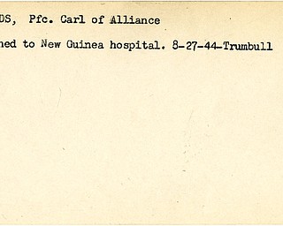 World War II, Vindicator, Carl Edwards, Alliance, confined, New Guinea, hospital, 1944, Trumbull