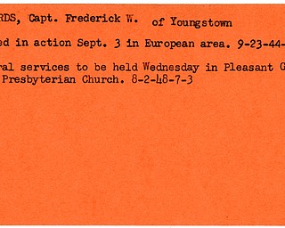 World War II, Vindicator, Frederick W. Edwards, Youngstown, killed, Europe, 1944, 1948