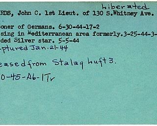 World War II, Vindicator, John C. Edwards, liberated, prisoner, Germany, 1944, Mediterranean, missing, award, Silver Star, Stalag, 1945, Trumbull