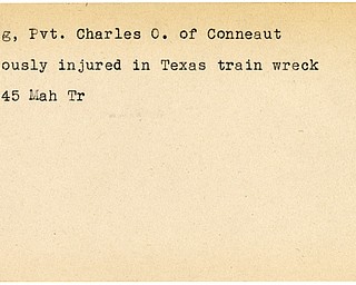 World War II, Vindicator, Charles O. Ehrig, Conneaut, wounded, accident, 1945, Mahoning, Trumbull