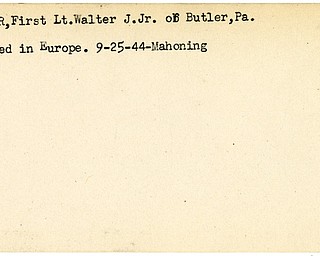 World War II, Vindicator, Walter J. Eisler Jr, Butler, wounded, Europe, 1944, Mahoning
