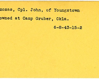 World War II, Vindicator, John Eizonas, Youngstown, drowned, Oklahoma, 1943