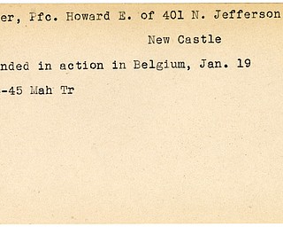 World War II, Vindicator, Howard E. Elder, New Castle, wounded, Belgium, 1945, Mahoning, Trumbull