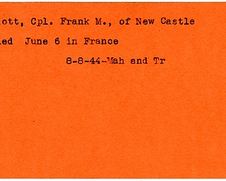 World War II, Vindicator, Frank M. Elliott, New Castle, killed, France, 1944, Mahoning, Trumbull