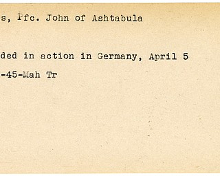 World War II, Vindicator, John Ellis, Ashtabula, wounded, Germany, 1945, Mahoning, Trumbull