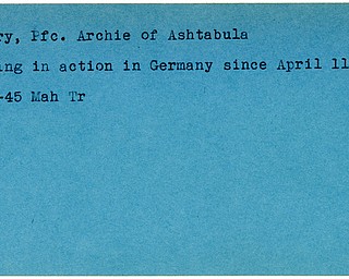World War II, Vindicator, Archie Emery, Ashtabula, missing, Germany, 1945, Mahoning, Trumbull