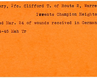 World War II, Vindicator, Clifford T. Emery, Warren, Champion, wounded, killed, Germany, 1945, Mahoning, Trumbull
