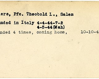 World War II, Vindicator, Theobold L. Enders, Salem, wounded, Italy, 1944, Mahoning