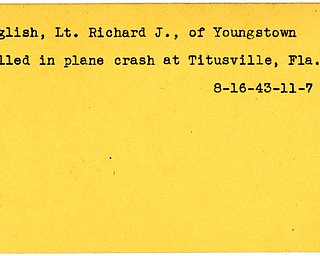 World War II, Vindicator, Richard J. English, Youngstown, killed, accident, Florida, 1943