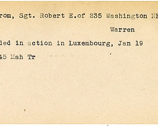 World War II, Vindicator, Robert E. Engstrom, Warren, wounded, Luxembourg, 1945, Mahoning, Trumbull