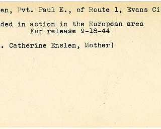 World War II, Vindicator, Paul E. Enslen, Evans City, wounded, Europe, 1944, Catherine Enslen