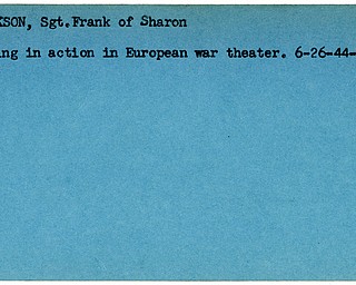 World War II, Vindicator, Frank Erickson, Sharon, missing, Europe, 1944