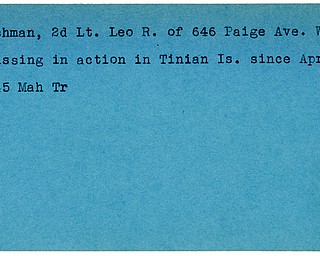 World War II, Vindicator, Leo R. Eschman, Warren, missing, Tinian Island, 1945, Mahoning, Trumbull