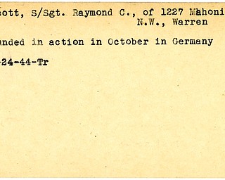 World War II, Vindicator, Raymond C. Escott, Warren, wounded, Germany, 1944, Trumbull