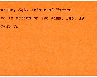 World War II, Vindicator, Arthur Esenwine, Warren, killed, Iwo Jima, 1945, Trumbull