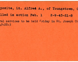 World War II, Vindicator, Alfred A. Esposite, Youngstown, killed, 1943, 1949