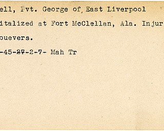World War II, Vindicator, George Estell, East Liverpool, wounded, hospitalized, Fort McClellan, 1945, Mahoning, Trumbull