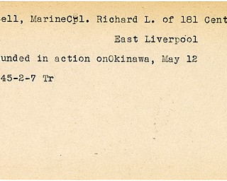 World War II, Vindicator, Richard L. Estell, East Liverpool, wounded, Okinawa, 1945, Trumbull