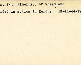 World War II, Vindicator, Elmer E. Evan, Wheatland, wounded, Europe, 1944, Trumbull