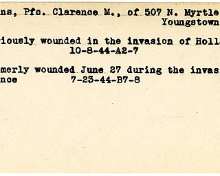 World War II, Vindicator, Clarence M. Evans, Youngstown, wounded, Holland, 1944, France