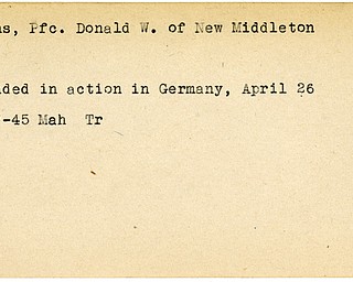 World War II, Vindicator, Donald W. Evans, New Middleton, wounded, Germany, 1945, Mahoning, Trumbull