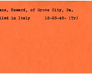 World War II, Vindicator, Howard Evans, Grove City, Pennsylvania, killed, Italy, 1943, Trumbull
