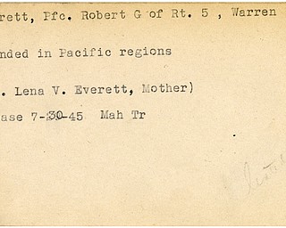 World War II, Vindicator, Robert G. Everett, Warren, wounded, Pacific, Pacific Theatre, Lena V. Everett, 1945, Mahoning, Trumbull