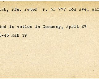 World War II, Vindicator, Peter P. Ewanish, Warren, wounded, Germany, 1945, Mahoning, Trumbull