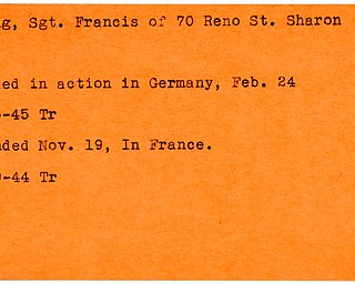 World War II, Vindicator, Francis Ewing, Sharon, killed, Germany, 1945, wounded, France, 1944, Trumbull