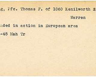 World War II, Vindicator, Thomas F. Ewing, Warren, wounded, Europe, 1945, Mahoning, Trumbull