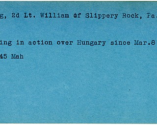 World War II, Vindicator, William Ewing, Slippery Rock, Pennsylvania, missing, Hungary, 1945, Mahoning