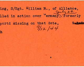 World War II, Vindicator, William R. Ewing, Alliance, killed, Germany, missing, 1944, Mahoning