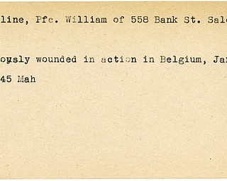 World War II, Vindicator, William Exline, Salem, wounded, Belgium, 1945, Mahoning
