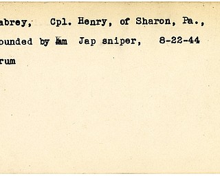 World War II, Vindicator, Henry Fabrey, Sharon, Pennsylvania, wounded, 1944, Trumbull