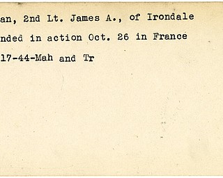 World War II, Vindicator, James A. Fagan, Irondale, wounded, France, 1944, Mahoning, Trumbull