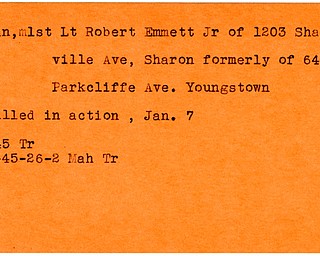 World War II, Vindicator, Robert Emmett Fagan Jr., Sharon, Youngstown, killed, 1945, Mahoning, Trumbull
