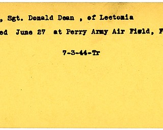 World War II, Vindicator, Donald Dean Fails, Leetonia, drowned, Perry Army Field, Florida, 1944, Trumbull