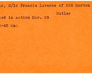 World War II, Vindicator, Francis Laverne Fair, Butler, 1945, Mahoning
