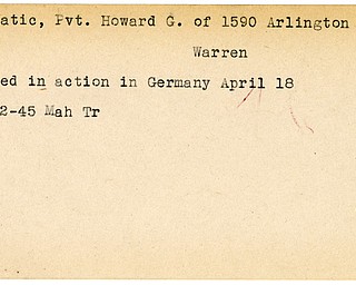 World War II, Vindicator, Howard G. Falatic, Warren, wounded, Germany, 1945, Mahoning, Trumbull
