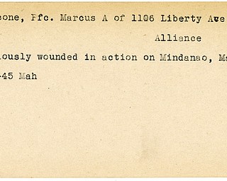 World War II, Vindicator, Marcus A. Falcone, Alliance, wounded, Mindanao, 1945, Mahoning