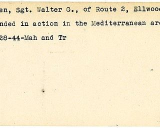 World War II, Vindicator, Walter G. Falen, Ellwood City, wounded, Mediterranean, 1944, Mahoning, Trumbull