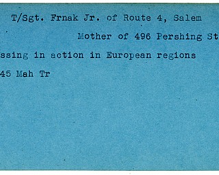 World War II, Vindicator, Frank Falk Jr., Frnak Falk Jr., Salem, missing, Europe, 1945, Mahoning, Trumbull