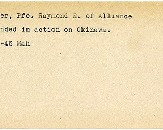World War II, Vindicator, Raymond E. Falter, Alliance, wounded, Okinawa, 1945, Mahoning