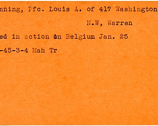 World War II, Vindicator, Louis A. Fanning, Warren, killed, Belgium, 1945, Mahoning, Trumbull