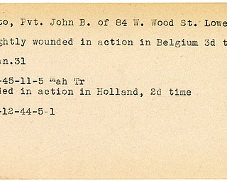 World War II, Vindicator, John B. Fanto, Lowellville, wounded, Belgium, 1945, Holland, 1944, Mahoning, Trumbull